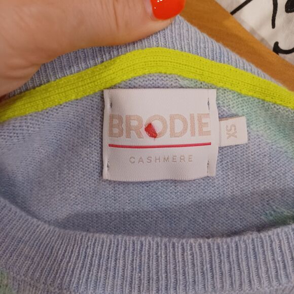 Brodie Cashmere Cora Camo Jumper  Blue Mist Long Sleeve Crew Neck Sweater XS - Picture 5 of 7